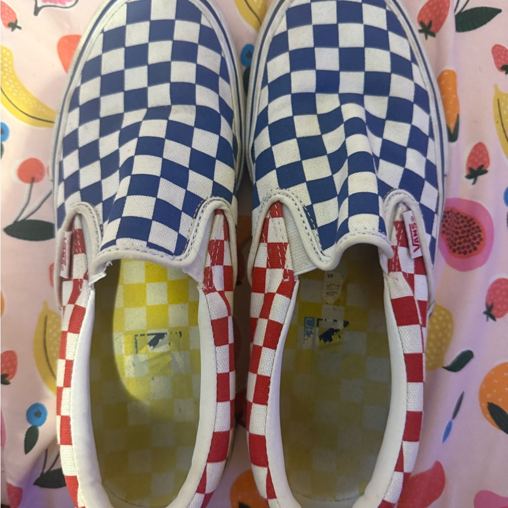 Vans Blue and Red Checkerboard Sneakers